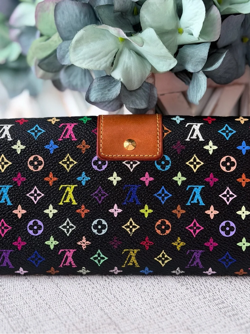 Louis Vuitton Black Multicolor Monogram Sarah Noeud Wallet with Bow leather Trim